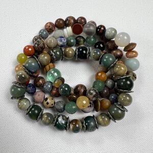 Handmade Beaded Bracelet Quartet Earth Tones Mixed Metal Browns Greens